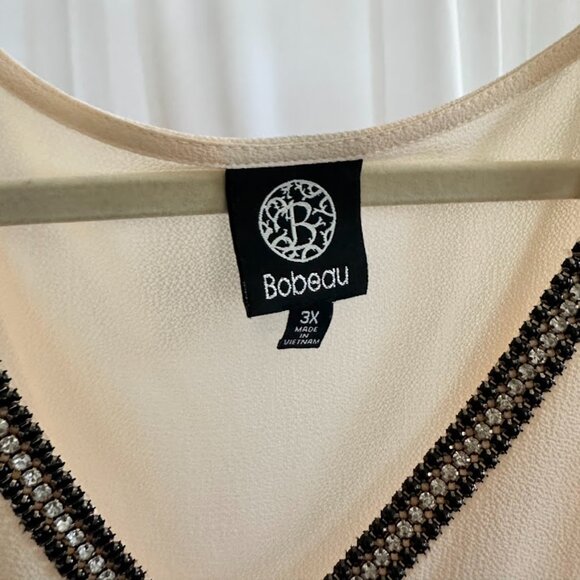 Bobeau Women's Plus 3X Cream crepe tank with black/white faux crystal neckline - Picture 4 of 7